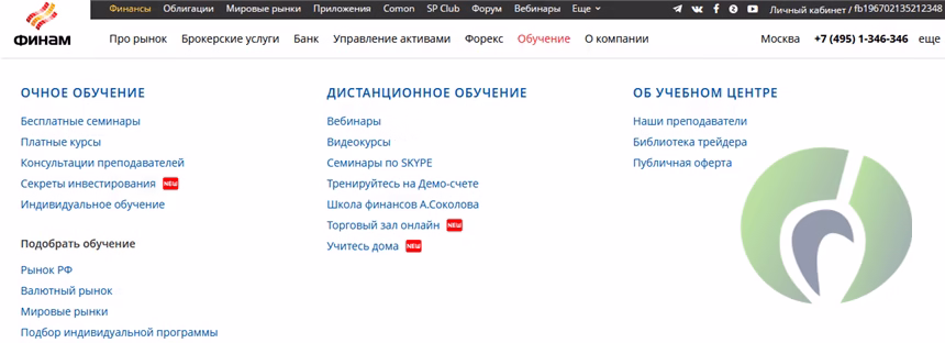 Раздел обучение в Финам